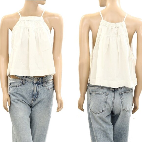 Free People Lace Cami Tank Blouse Top Sleeveless Cotton Poplin L New 278339 - Picture 6 of 6